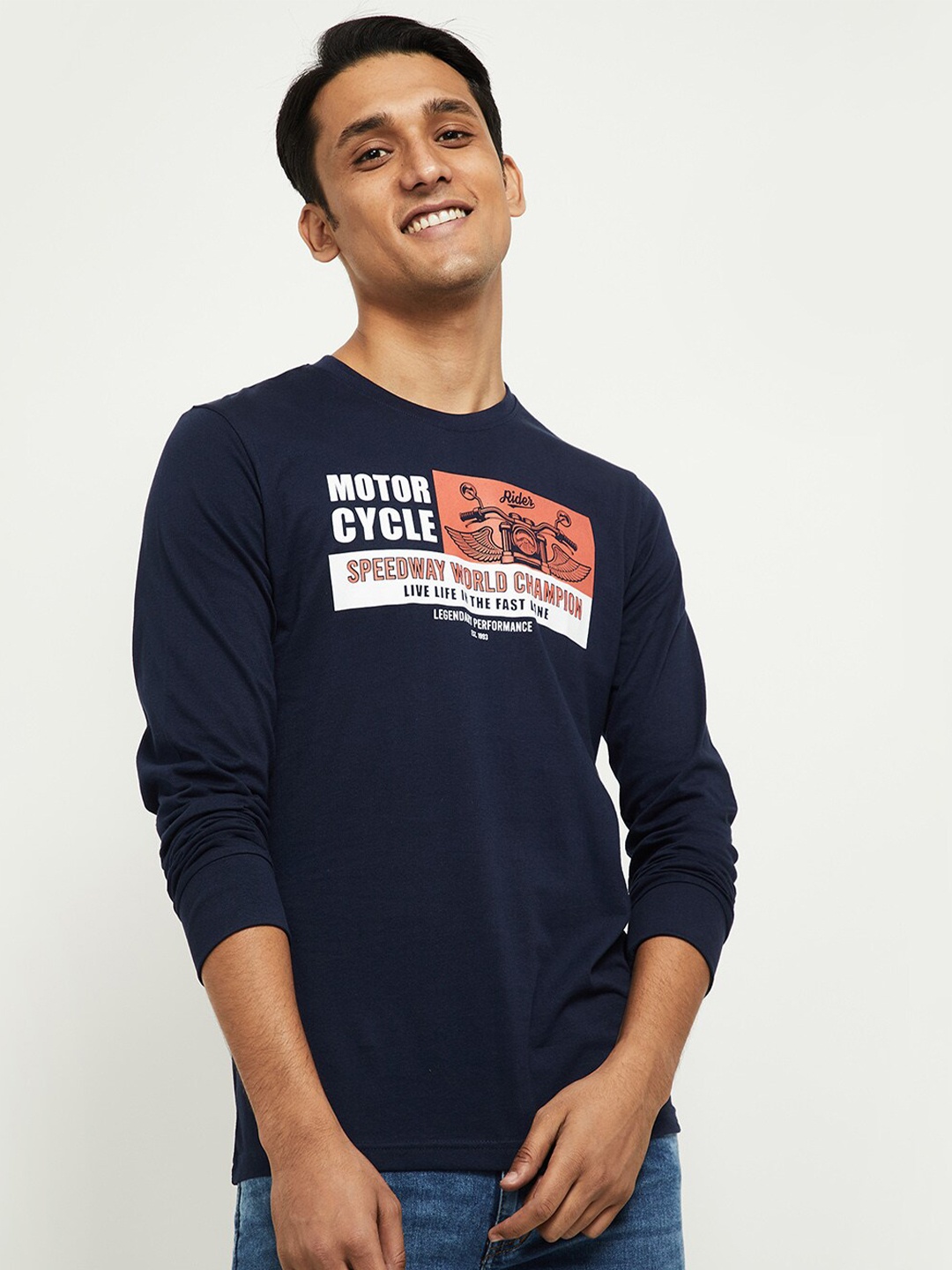 max Men Navy Blue Printed T-shirt