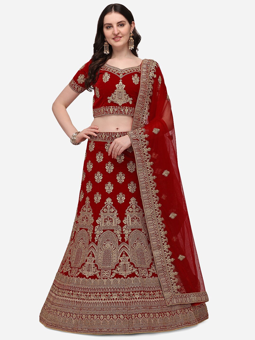 Netram Maroon & Gold-Toned Embroidered Semi-Stitched Lehenga & Unstitched Blouse With Dupatta
Netram Maroon & Gold-Toned Embroidered Semi-Stitched Lehenga & Unstitched Blouse With Dupatta