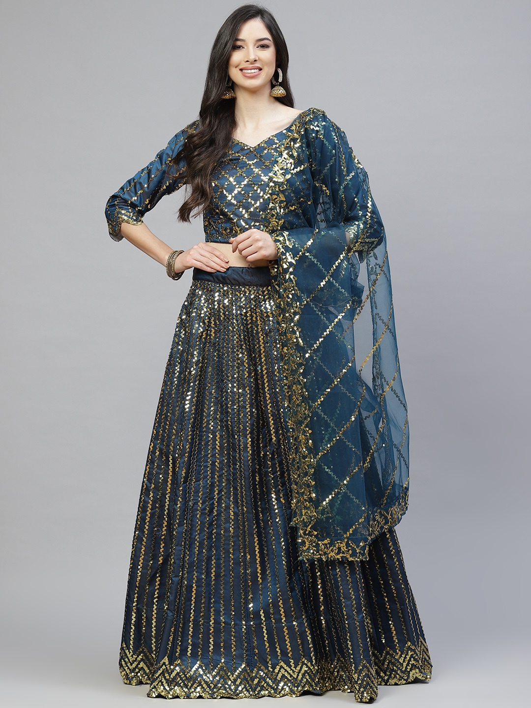 Readiprint Fashions Women Blue Semi-Stitched Lehenga & Unstitched Blouse With Dupatta