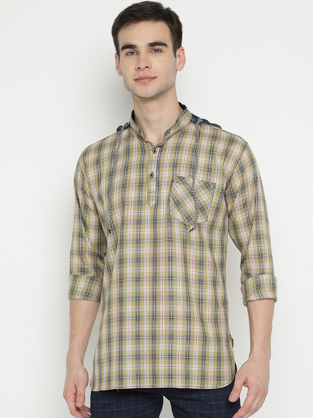 V2 Value & Variety Men Beige Checked Shirt