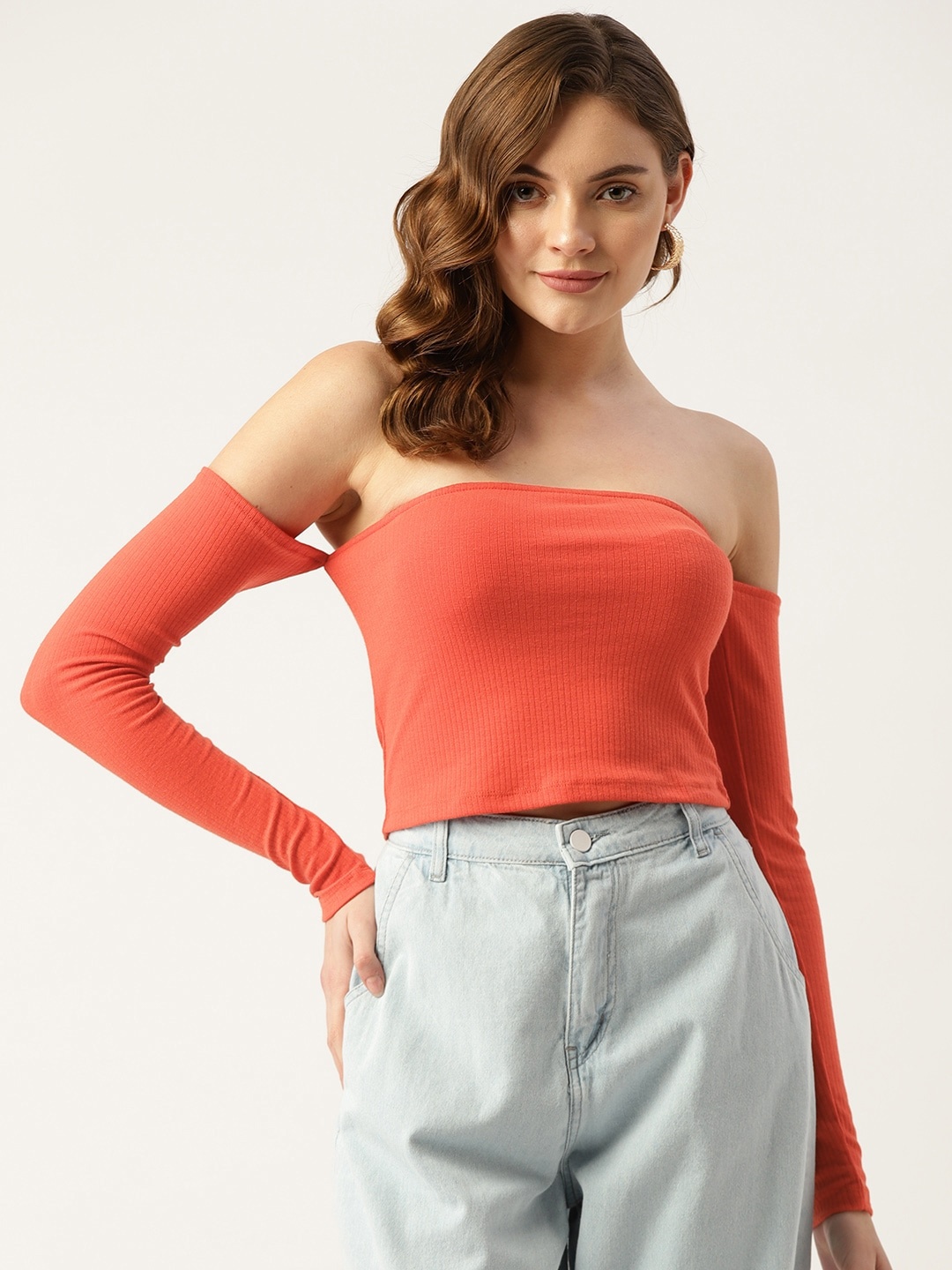 DressBerry Rust Red Ribbed Crop Top