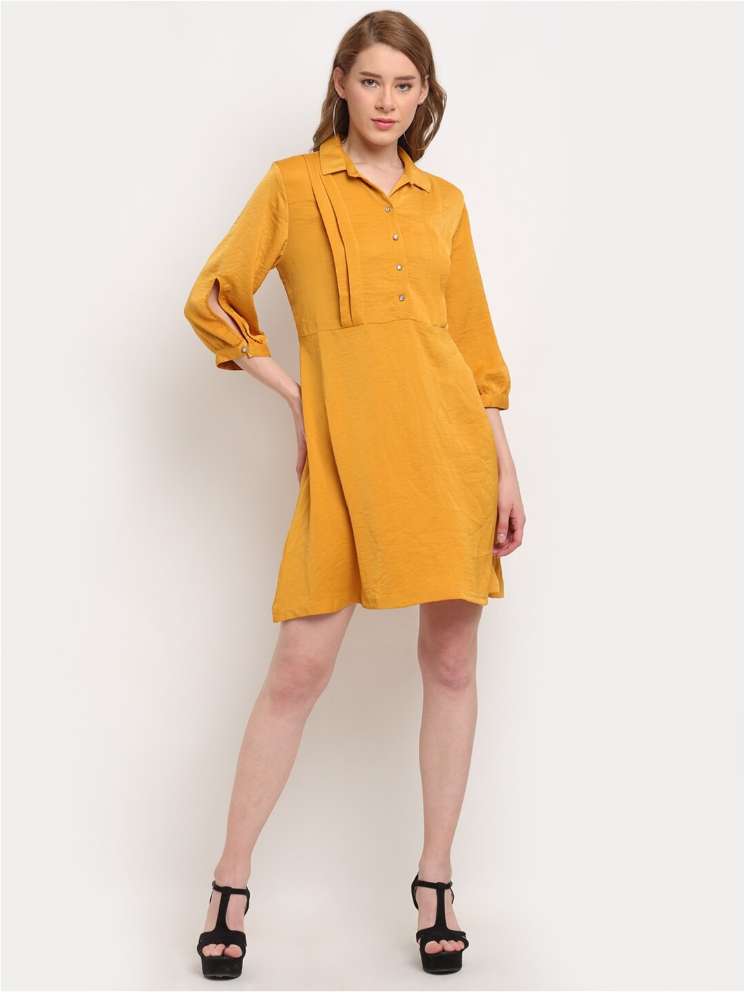 Crozo By Cantabil Mustard Yellow A-Line Dress