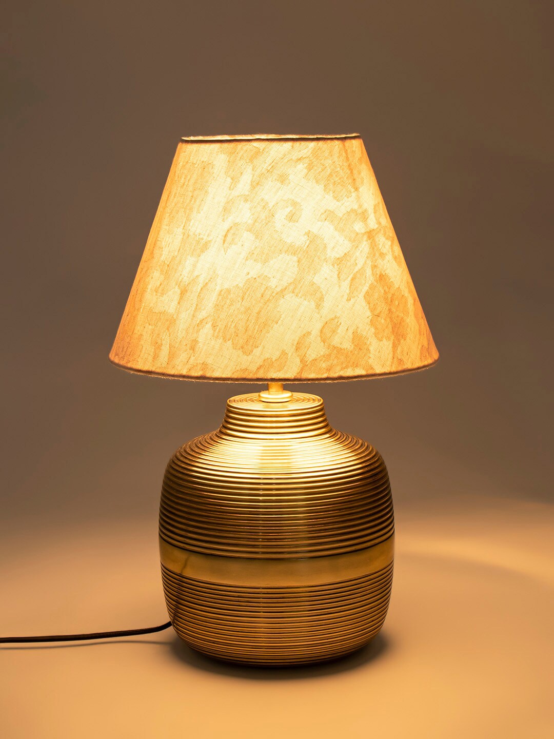 Fabindia Gold-Toned Textured Metal Table Lamp