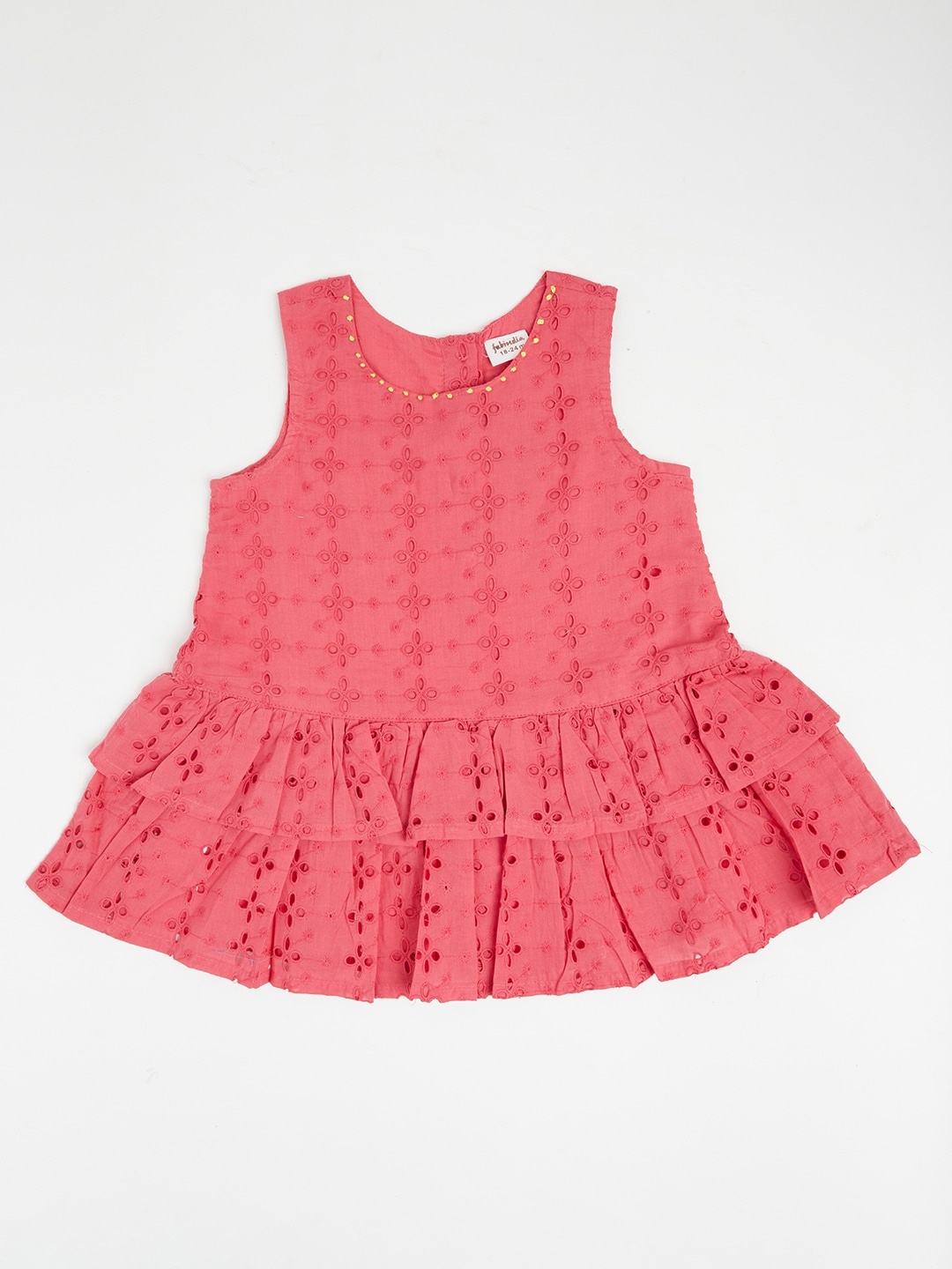Fabindia Girls Pink Ethnic Motifs Schiffli Embroidered Layered Cotton Drop-Waist Dress
Fabindia Girls Pink Ethnic Motifs Schiffli Embroidered Layered Cotton Drop-Waist Dress
