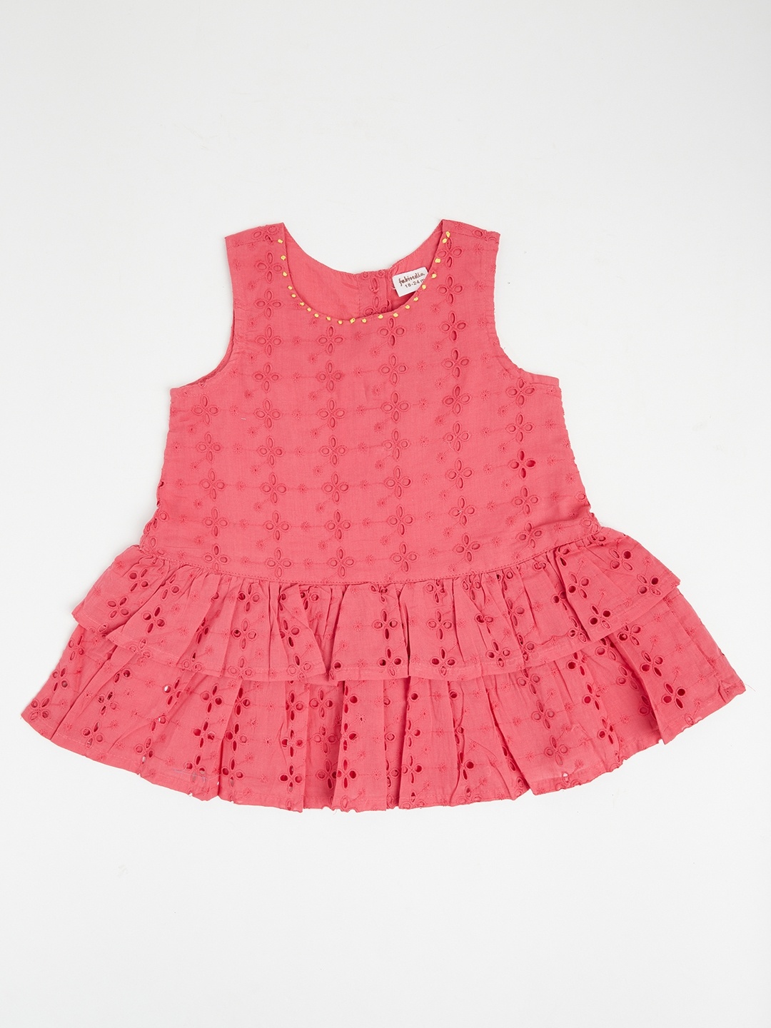 Fabindia Girls Pink Ethnic Motifs Schiffli Embroidered Layered Cotton Drop-Waist Dress
Fabindia Girls Pink Ethnic Motifs Schiffli Embroidered Layered Cotton Drop-Waist Dress