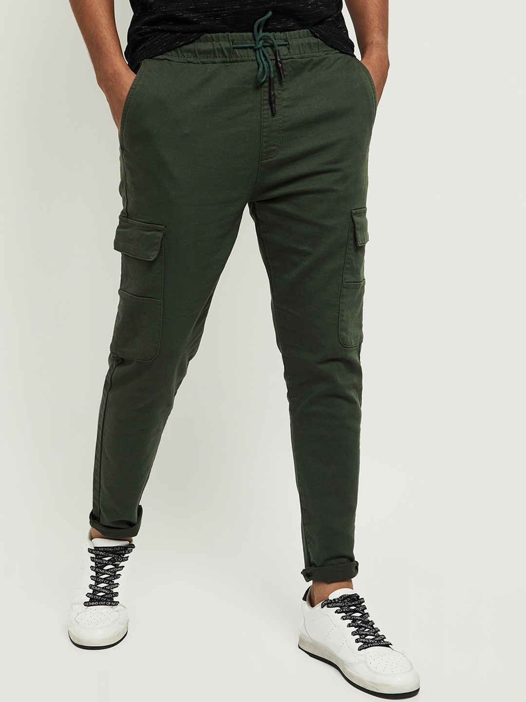 max Men Olive Green Joggers Trousers