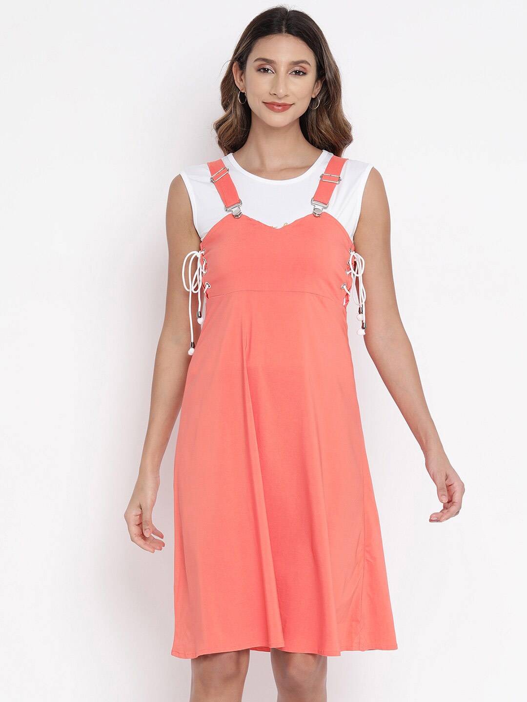 V2 Value & Variety Peach-Coloured Pinafore Dress