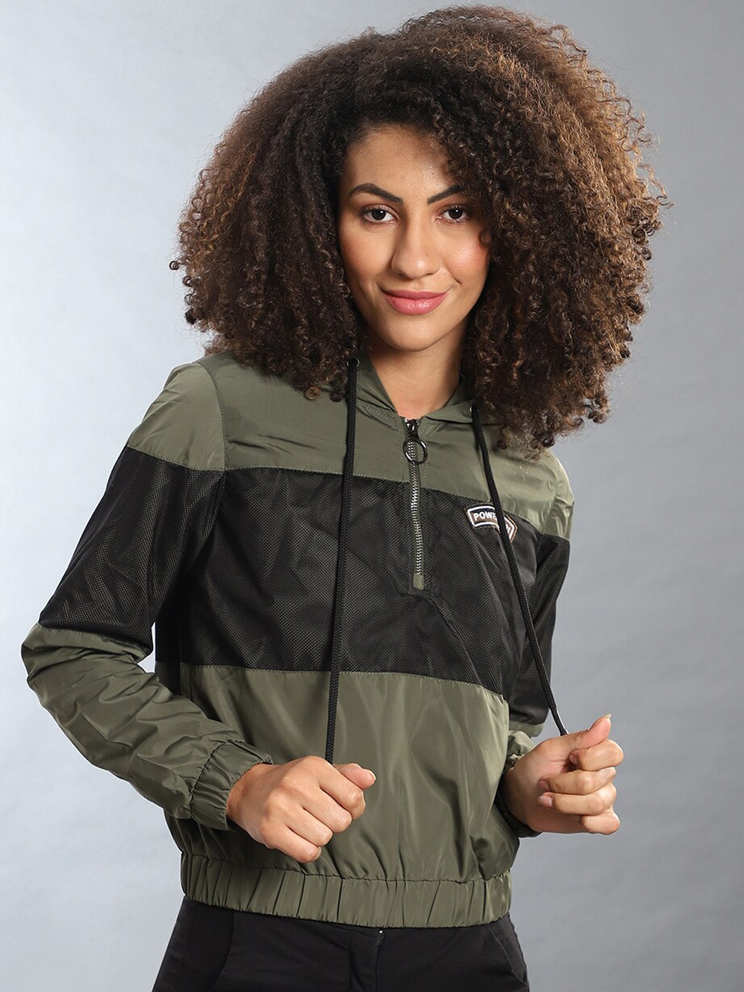 Campus Sutra Women Olive Green & Black Colourblocked Windcheater Crop Tailored Jacket
Campus Sutra Women Olive Green & Black Colourblocked Windcheater Crop Tailored Jacket