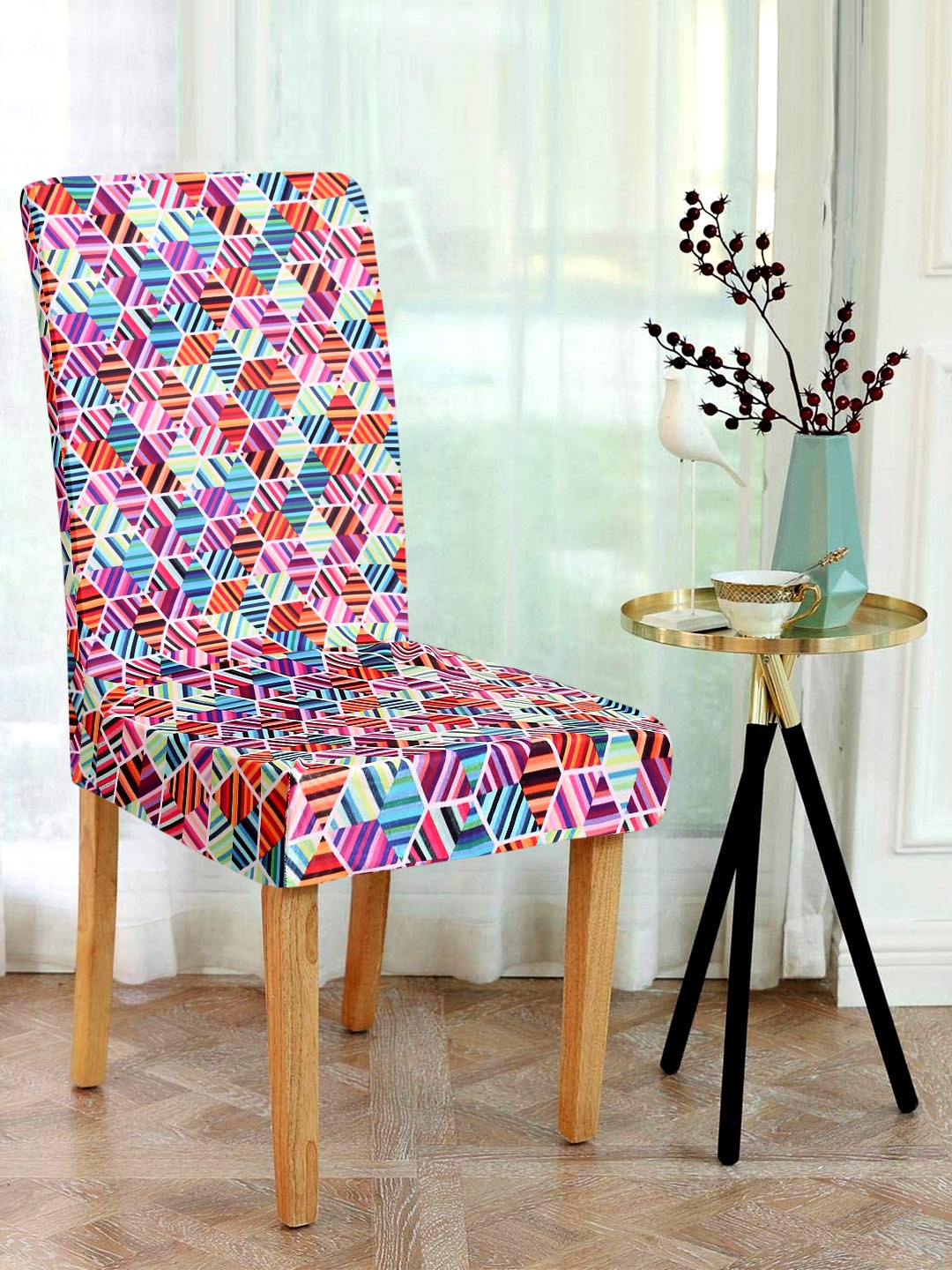 Alina decor Set Of 6 Multicoloured Printed Chair Cover, Multi