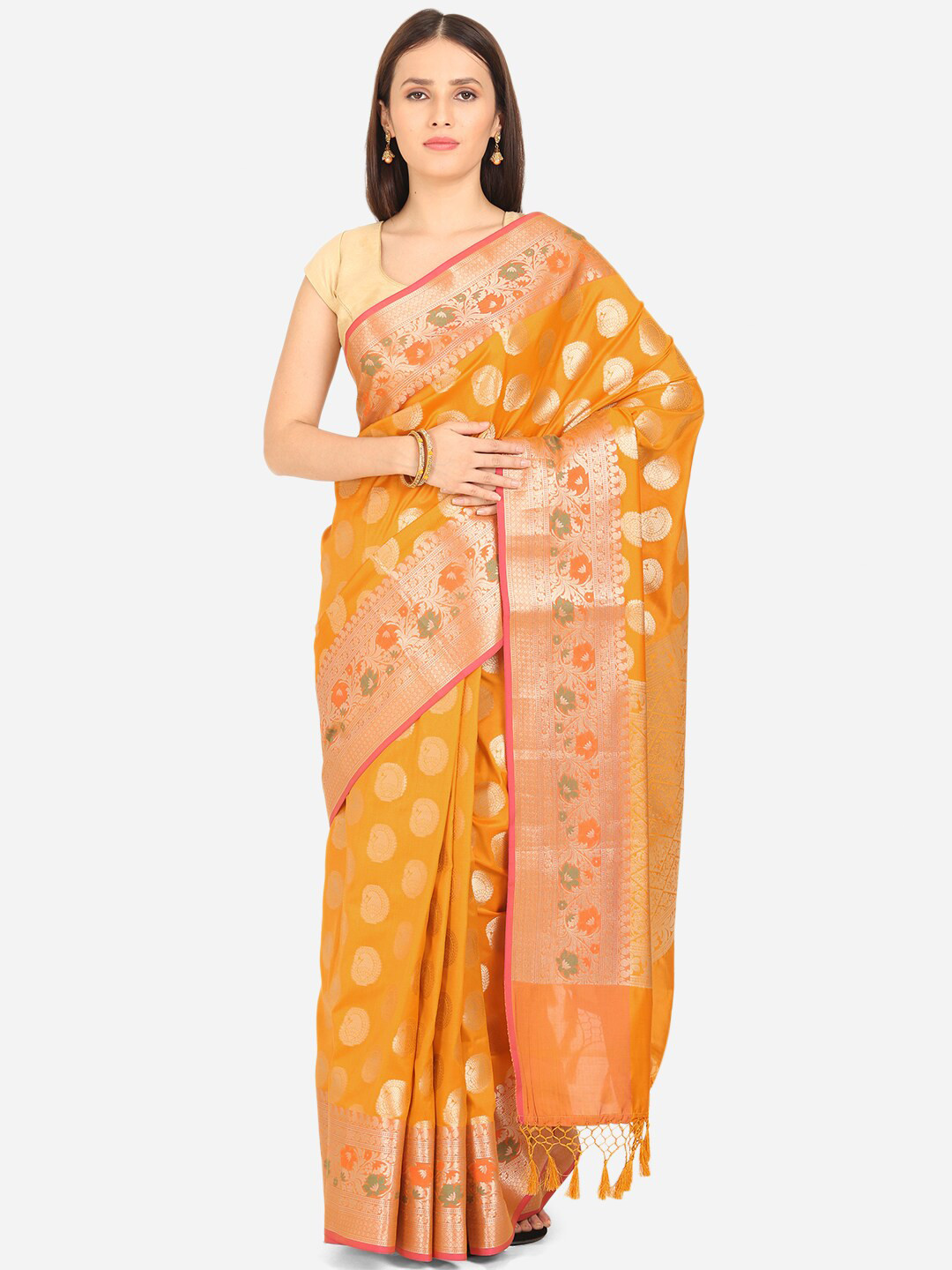 BOMBAY SELECTIONS Mustard & Gold-Toned Ethnic Motifs Zari Art Silk Banarasi Saree
BOMBAY SELECTIONS Mustard & Gold-Toned Ethnic Motifs Zari Art Silk Banarasi Saree