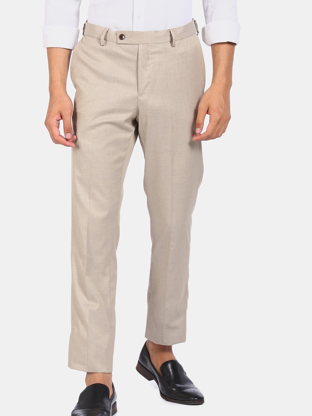 Arrow Solid Autoflex Formal Trousers, Beige