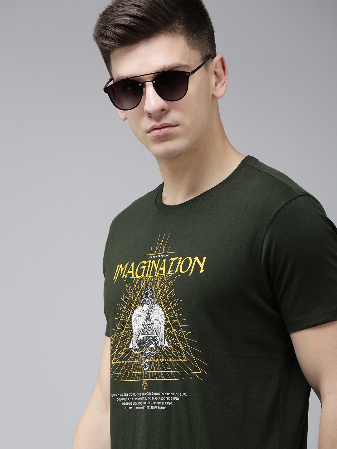 SPYKAR Men Olive Green Typography Printed Slim Fit T-shirt