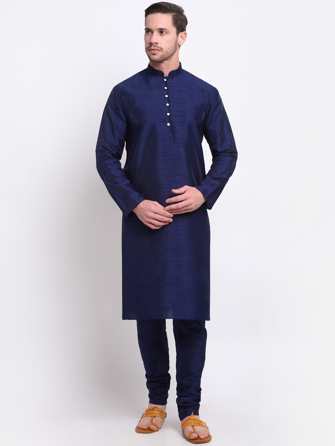 KRAFT INDIA Men Navy Blue Thread Work Kurta