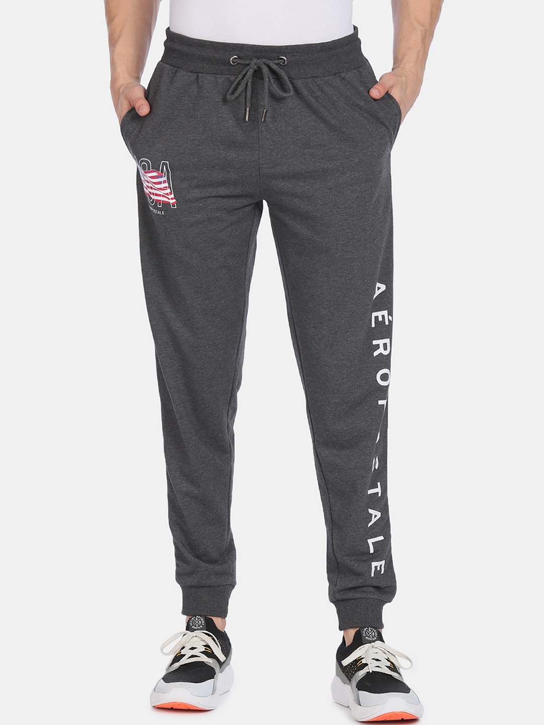 Aeropostale Men Charcoal Solid Straight-Fit Joggers