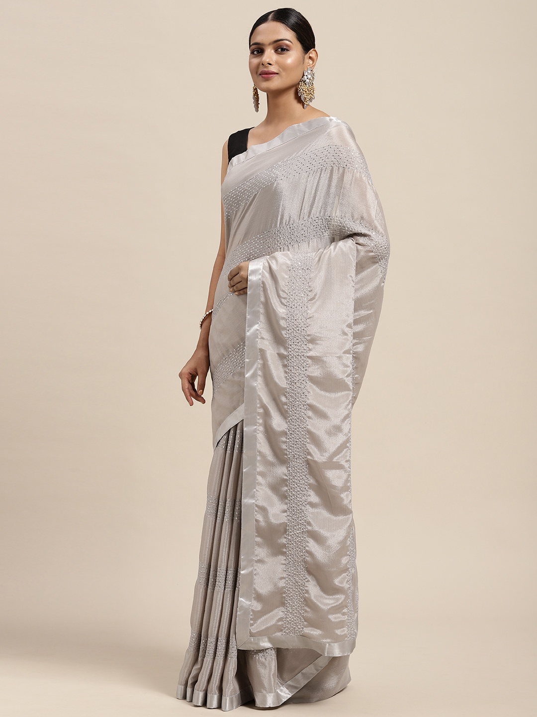 Mitera Grey Embellished Art Silk Saree