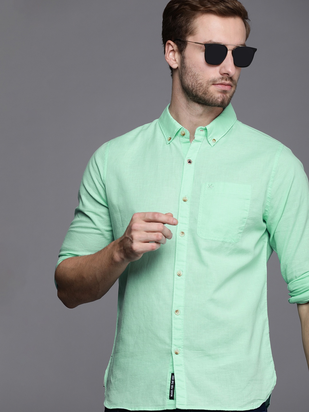 WROGN Men Green Slim Fit Casual Shirt