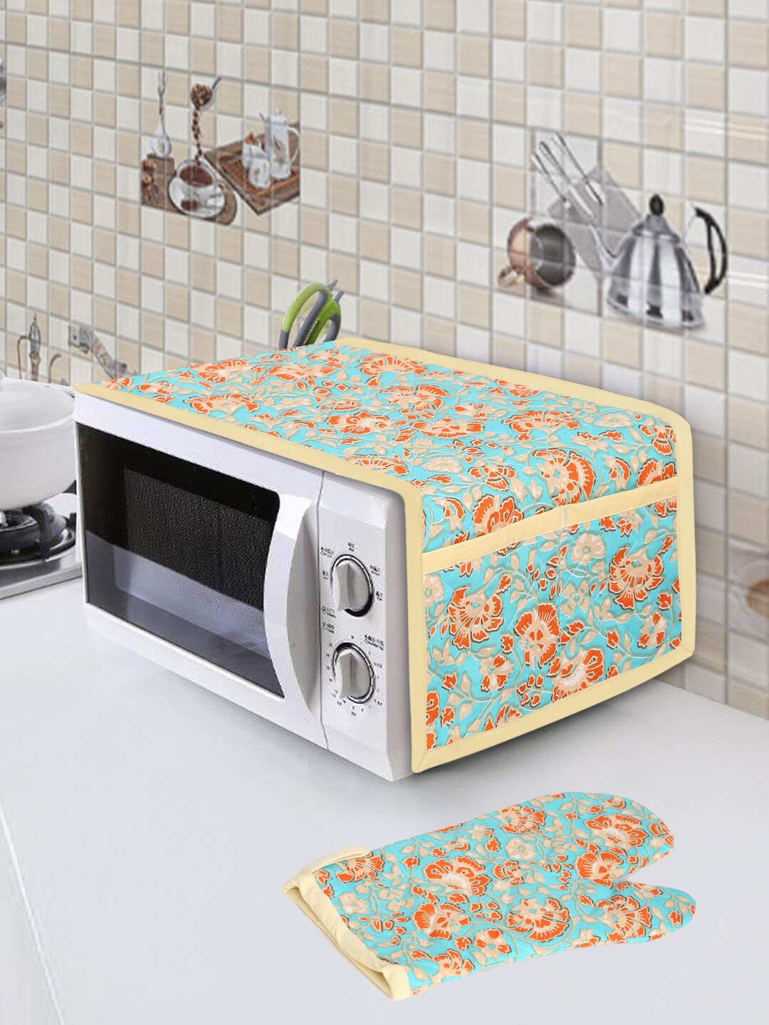 Rajasthan Decor Turquoise-Blue & Orange Floral Print Quilted Microwave Cover With Gloves
Rajasthan Decor Turquoise-Blue & Orange Floral Print Quilted Microwave Cover With Gloves