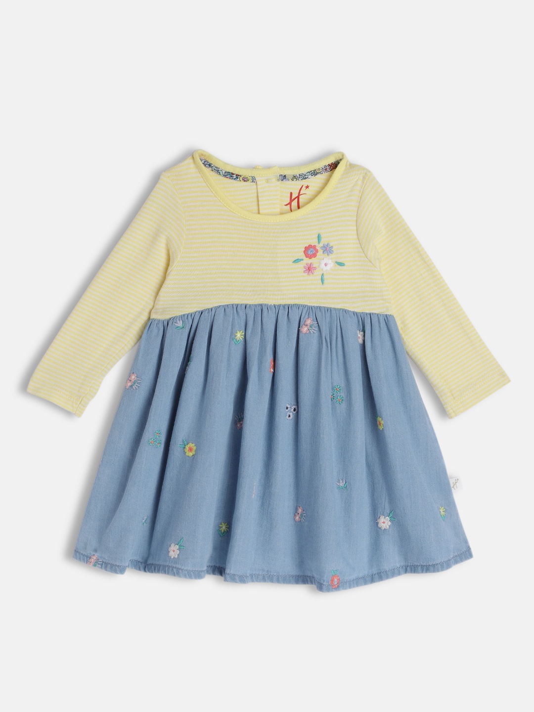 H By Hamleys Yellow & Blue Cotton Colourblocked Embroidered Empire Dress
H By Hamleys Yellow & Blue Cotton Colourblocked Embroidered Empire Dress