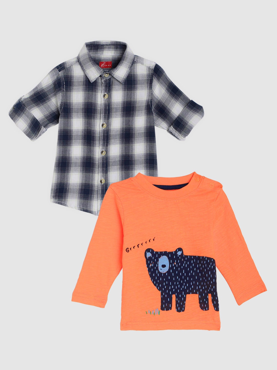 H By Hamleys Boys Pure Cotton Set of Navy Blue Checked Shirt & Orange Printed T-shirt
H By Hamleys Boys Pure Cotton Set of Navy Blue Checked Shirt & Orange Printed T-shirt
