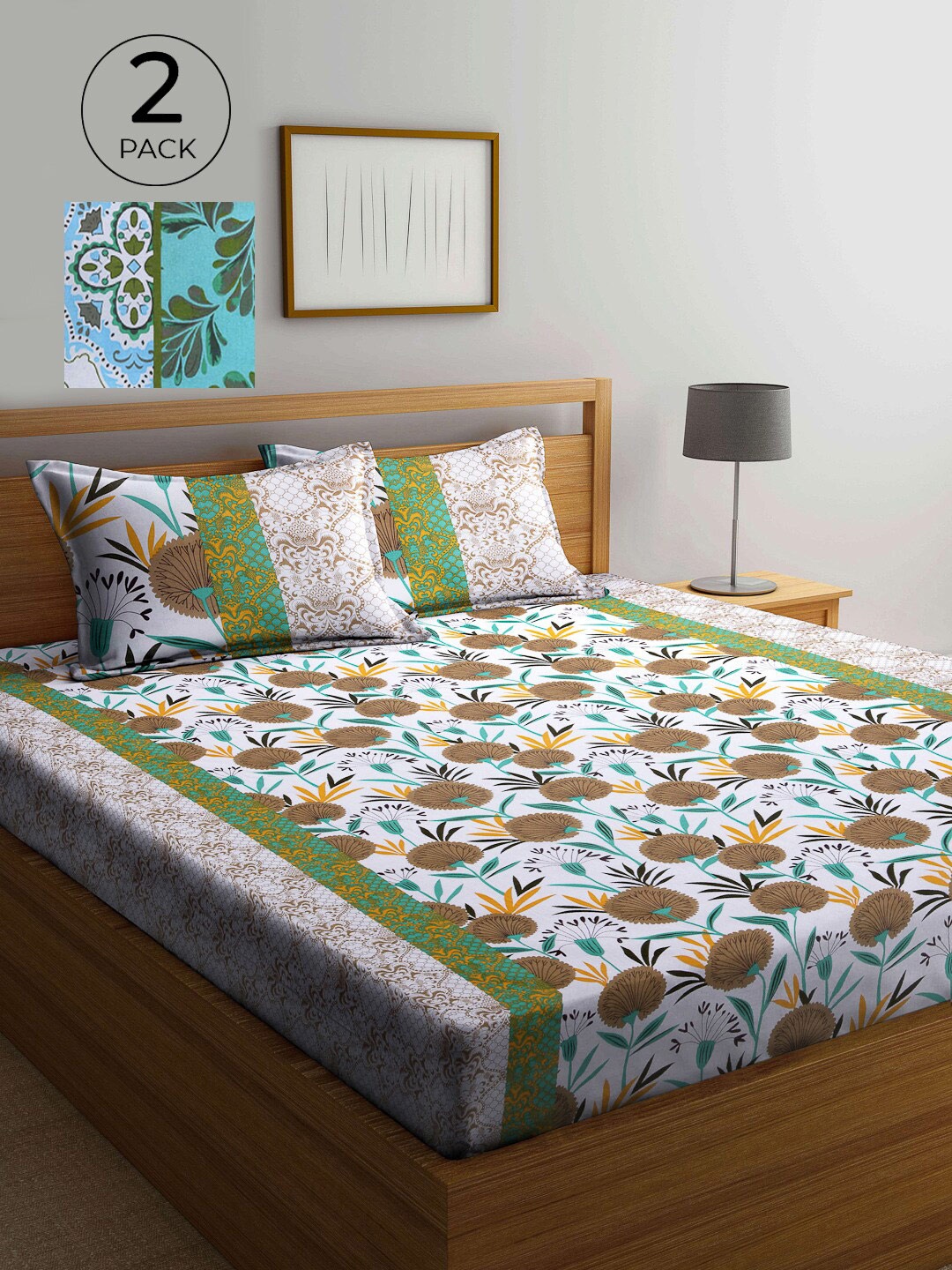 KLOTTHE Pack Of 2 Printed 210 TC Pure Cotton King Bedsheet with 4 Pillow Covers, Multi
KLOTTHE Pack Of 2 Printed 210 TC Pure Cotton King Bedsheet with 4 Pillow Covers, Multi