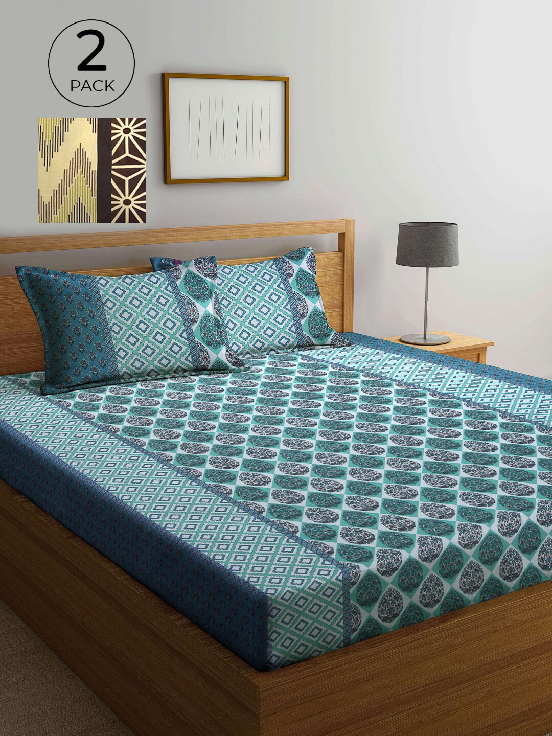 KLOTTHE Pack Of 2 Printed 210 TC Pure Cotton King Bedsheet with 4 Pillow Covers, Multi
KLOTTHE Pack Of 2 Printed 210 TC Pure Cotton King Bedsheet with 4 Pillow Covers, Multi