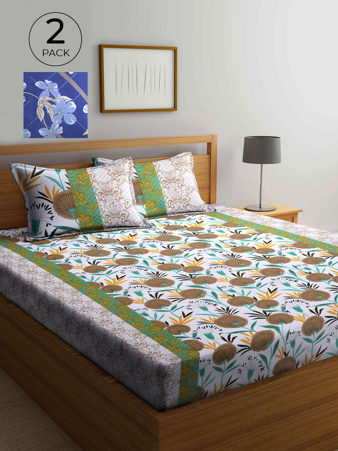 KLOTTHE Multicoloured Floral Pure Cotton 210 TC 2 King Bedsheet with 4 Pillow Covers, Multi
KLOTTHE Multicoloured Floral Pure Cotton 210 TC 2 King Bedsheet with 4 Pillow Covers, Multi