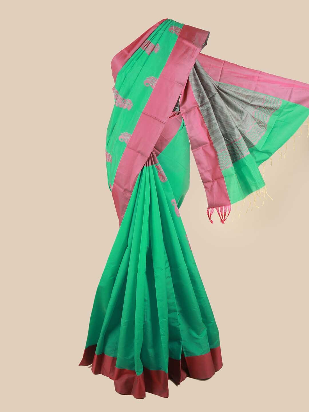 Pothys Green & Pink Ethnic Motifs Silk Cotton Saree