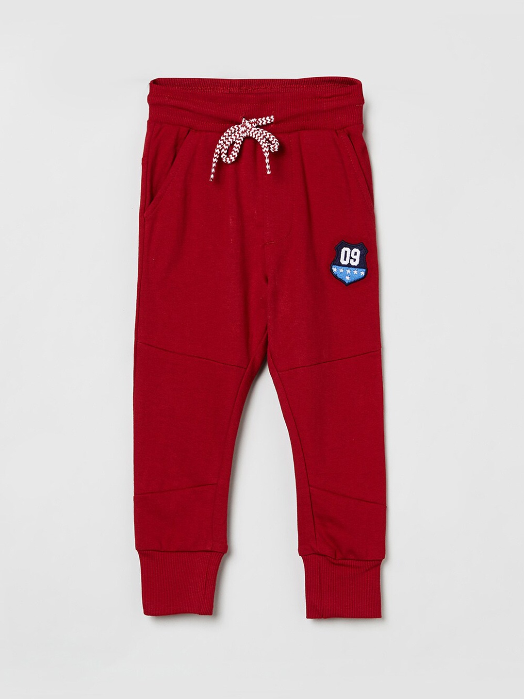 max Boys Red Solid Pure Cotton Joggers