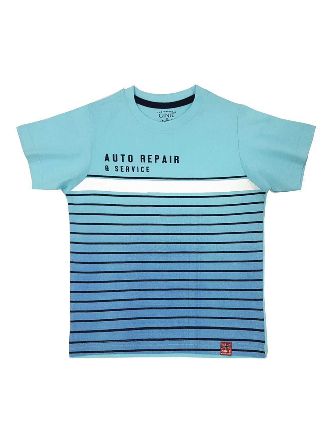 Ginie Boys Blue & Navy Blue Striped T-shirt