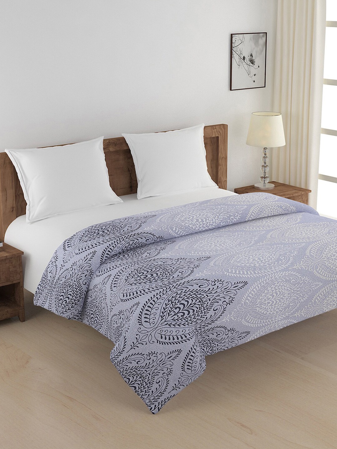 SWAYAM Blue & White Ethnic Motifs Cotton AC Room 150 GSM Double Bed Comforter