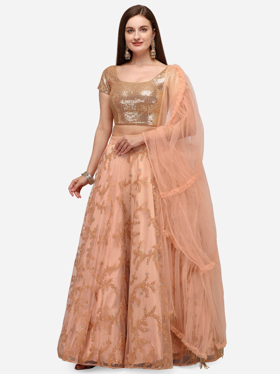 NAKKASHI Peach-Coloured Embellished Semi-Stitched Lehenga & Unstitched Blouse With Dupatta
NAKKASHI Peach-Coloured Embellished Semi-Stitched Lehenga & Unstitched Blouse With Dupatta