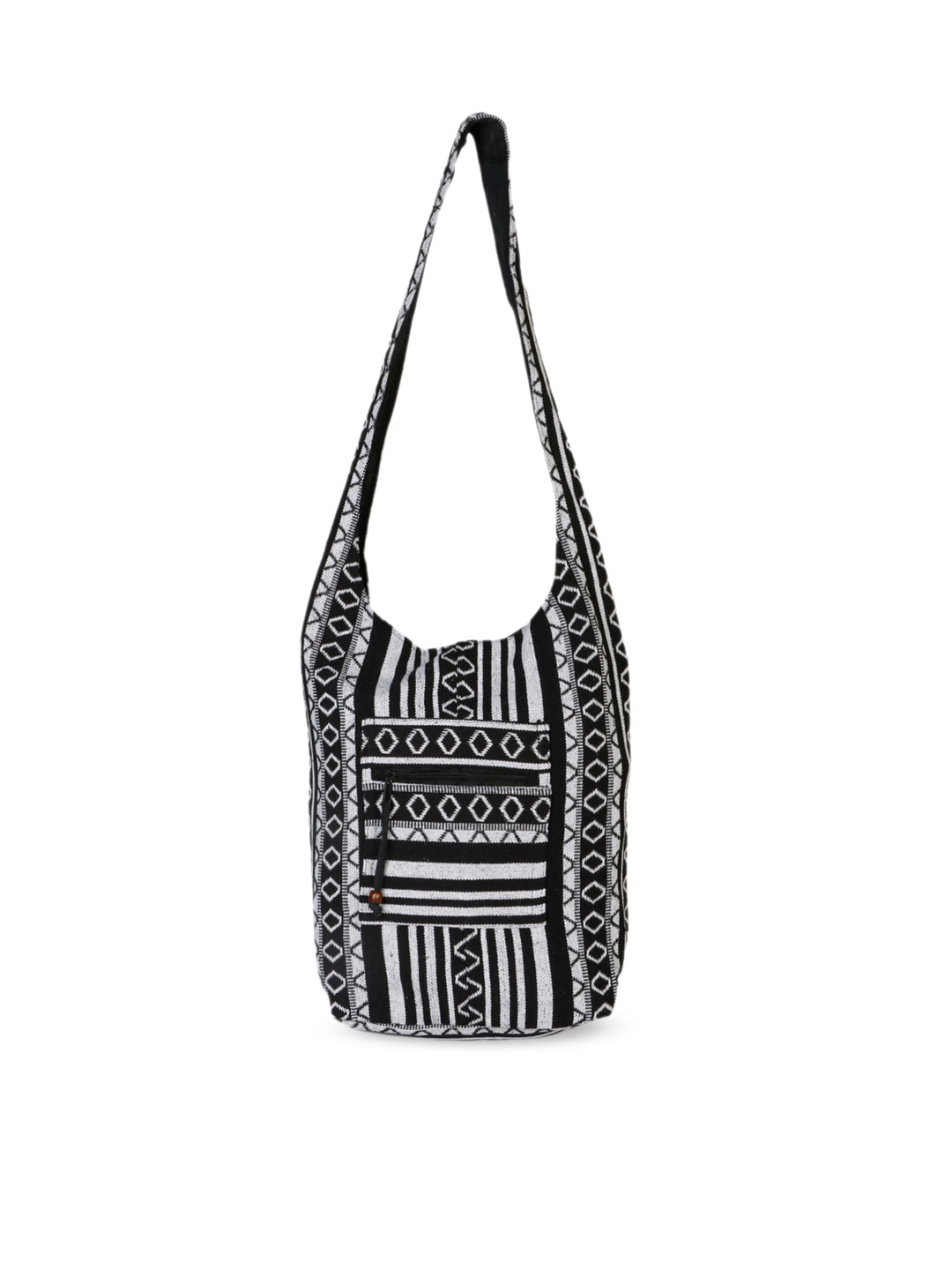 gaura pakhi Black Geometric Printed Shopper Sling Bag