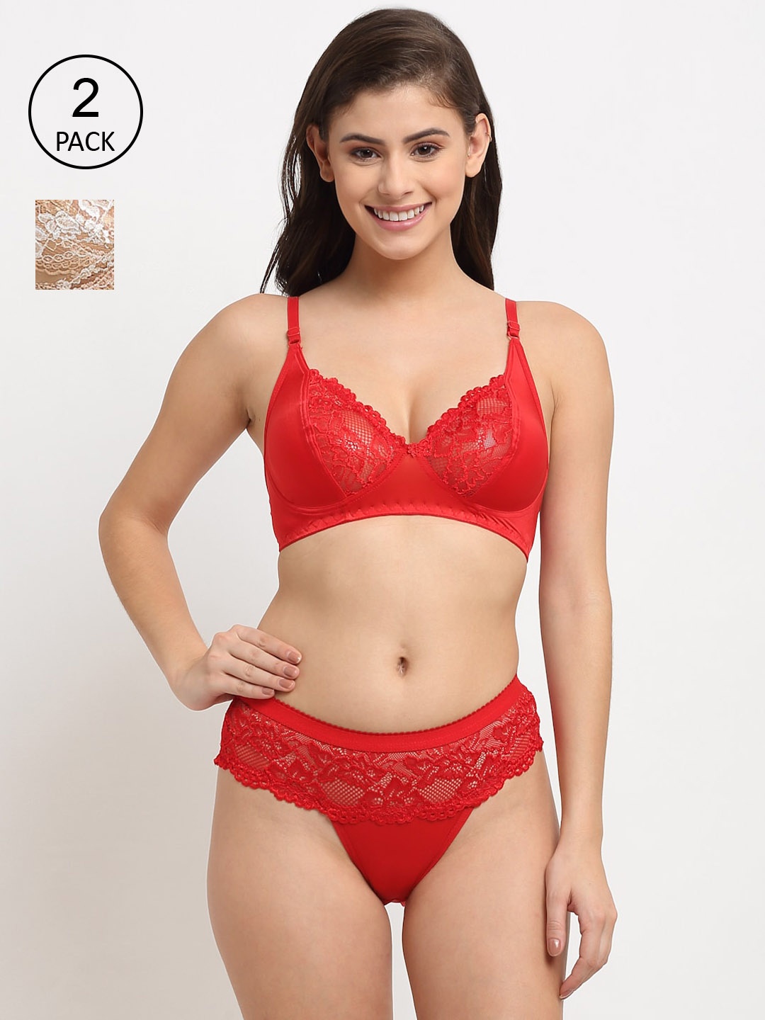 Friskers Women Red & Beige Pack of 2 Non Padded Lace Lingerie Set 2O-305-03-310-07-30
Friskers Women Red & Beige Pack of 2 Non Padded Lace Lingerie Set 2O-305-03-310-07-30