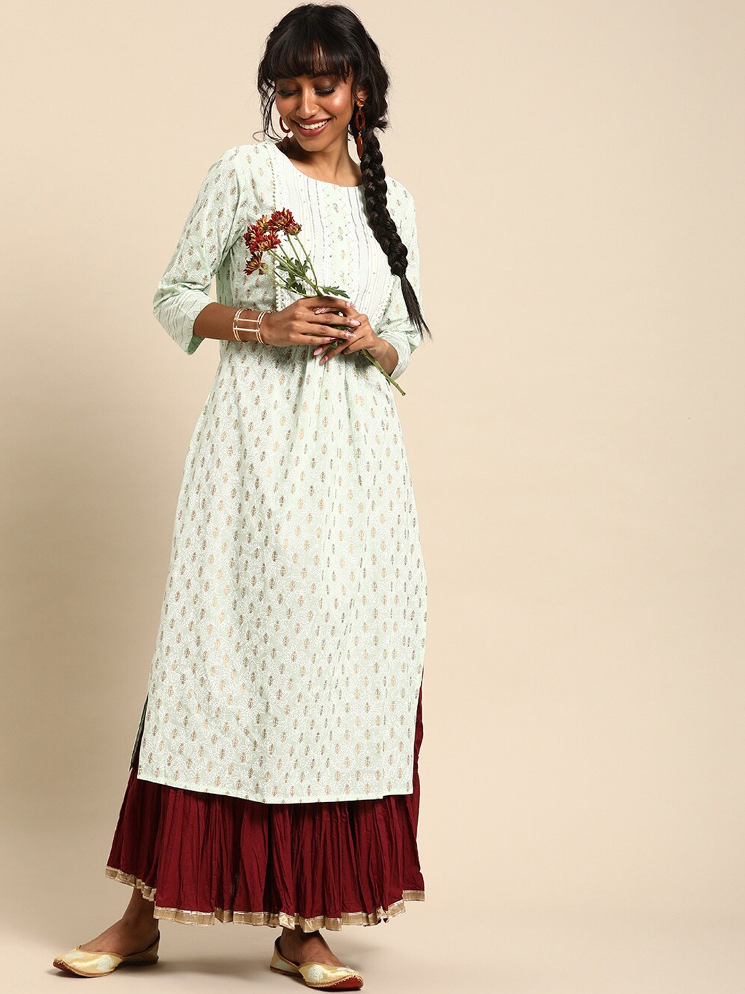 Varanga Women Sea Green Printed Kurta