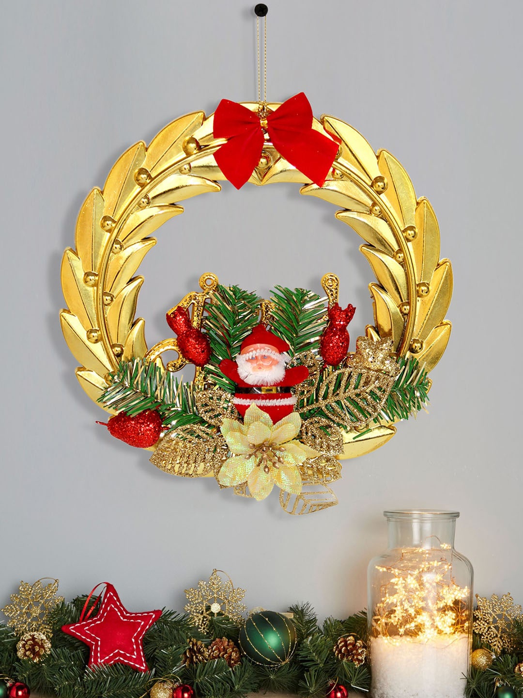 TIED RIBBONS Gold Toned & Red Decorative Christmas Wreath Tree Decor Wall Door Hanging
TIED RIBBONS Gold Toned & Red Decorative Christmas Wreath Tree Decor Wall Door Hanging