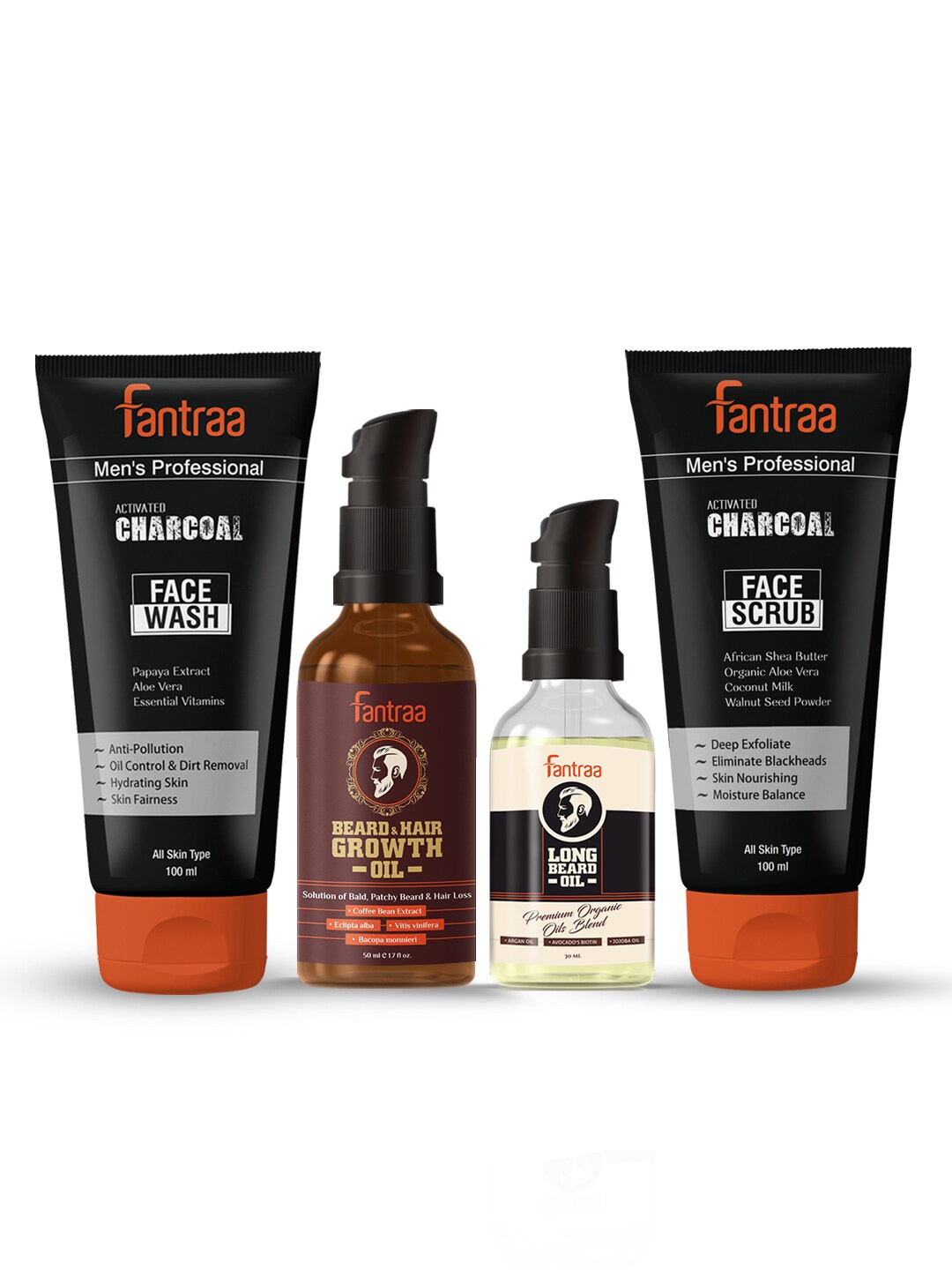 Fantraa Men Set Of 4 Beard & Hair Growth Oil With Charcoal Face Wash & Scrub, Black
Fantraa Men Set Of 4 Beard & Hair Growth Oil With Charcoal Face Wash & Scrub, Black