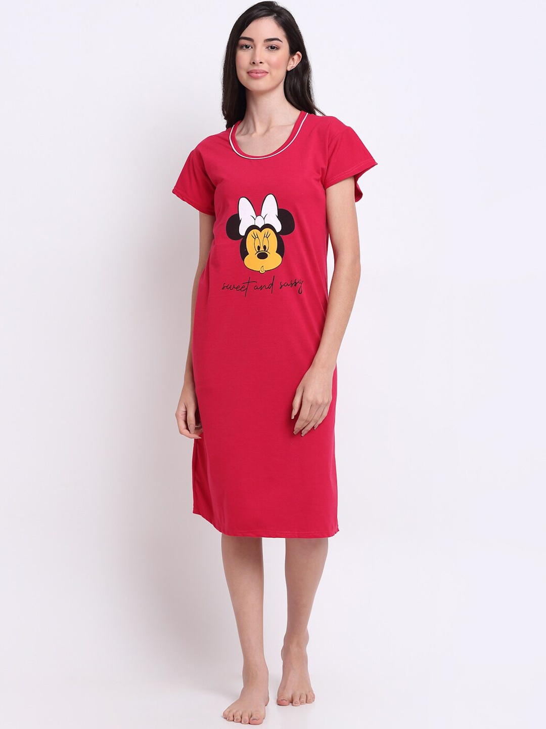 Secret Wish Pink Printed Pure Cotton Nightdress