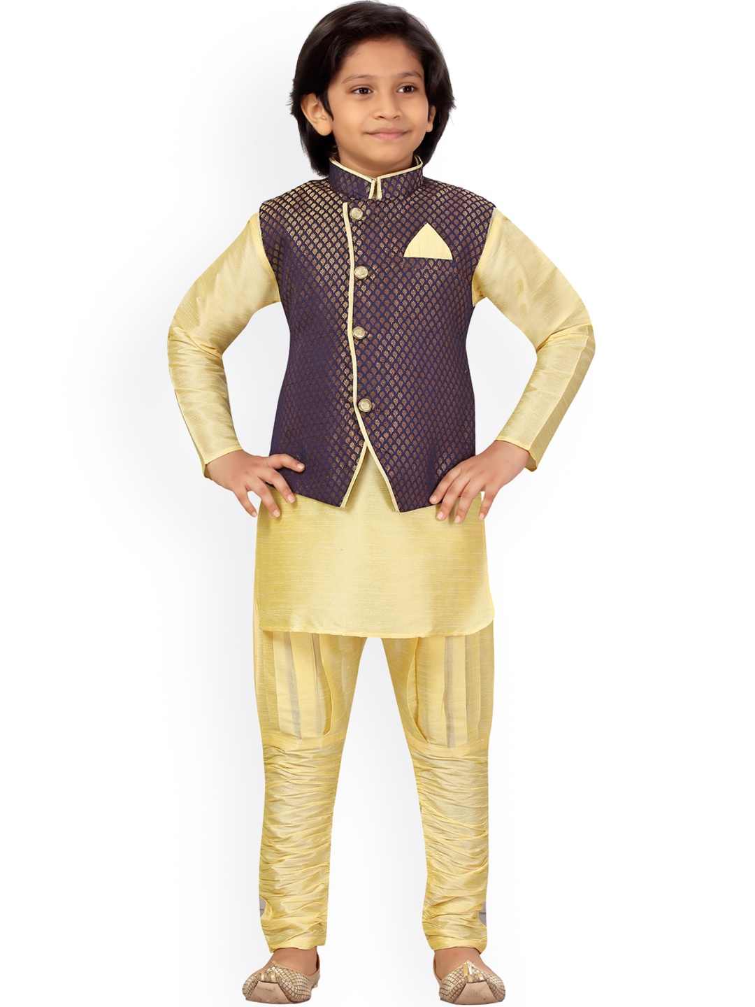 LITTLE MAFIA BY Aarika Boys Navy Blue & Cream-Coloured Kurta & Churidar with Nehru Jacket
LITTLE MAFIA BY Aarika Boys Navy Blue & Cream-Coloured Kurta & Churidar with Nehru Jacket