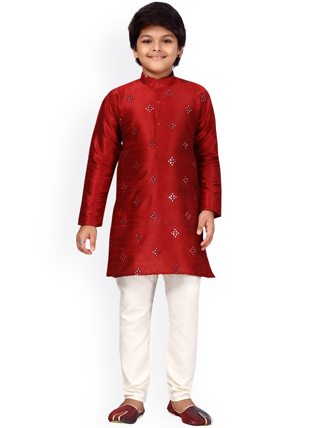 LITTLE MAFIA BY Aarika Boys Red Embroidered Mirror Work Pure Silk Kurta with Churidar
LITTLE MAFIA BY Aarika Boys Red Embroidered Mirror Work Pure Silk Kurta with Churidar