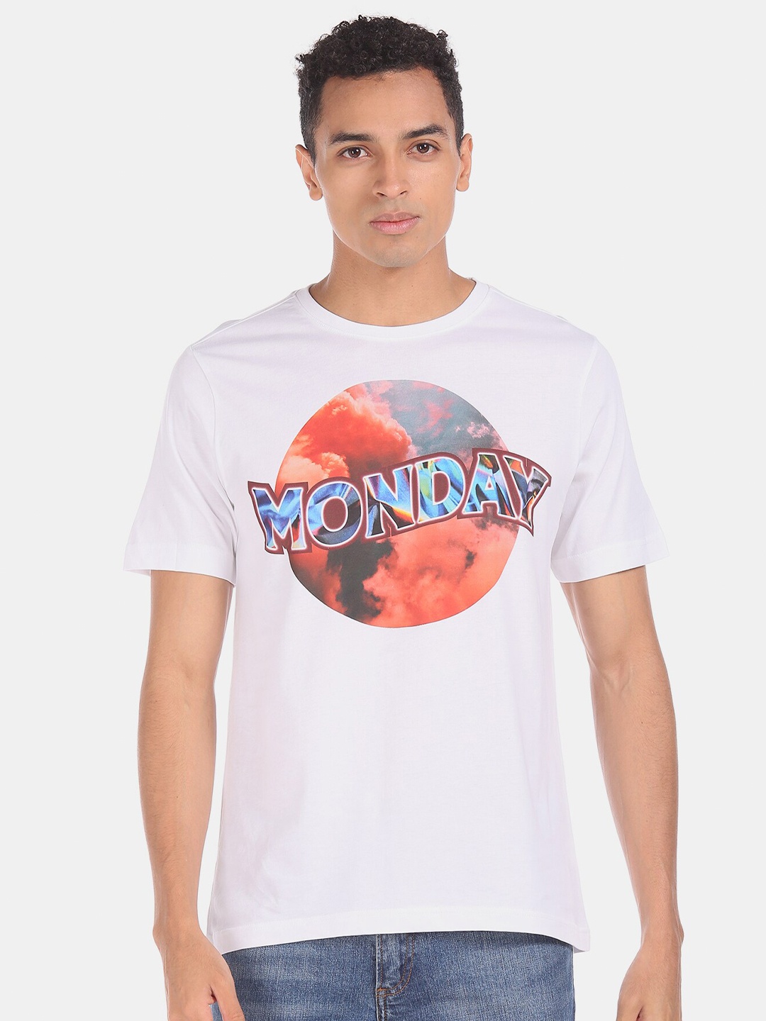 Colt Men White Typography Printed T-shirt