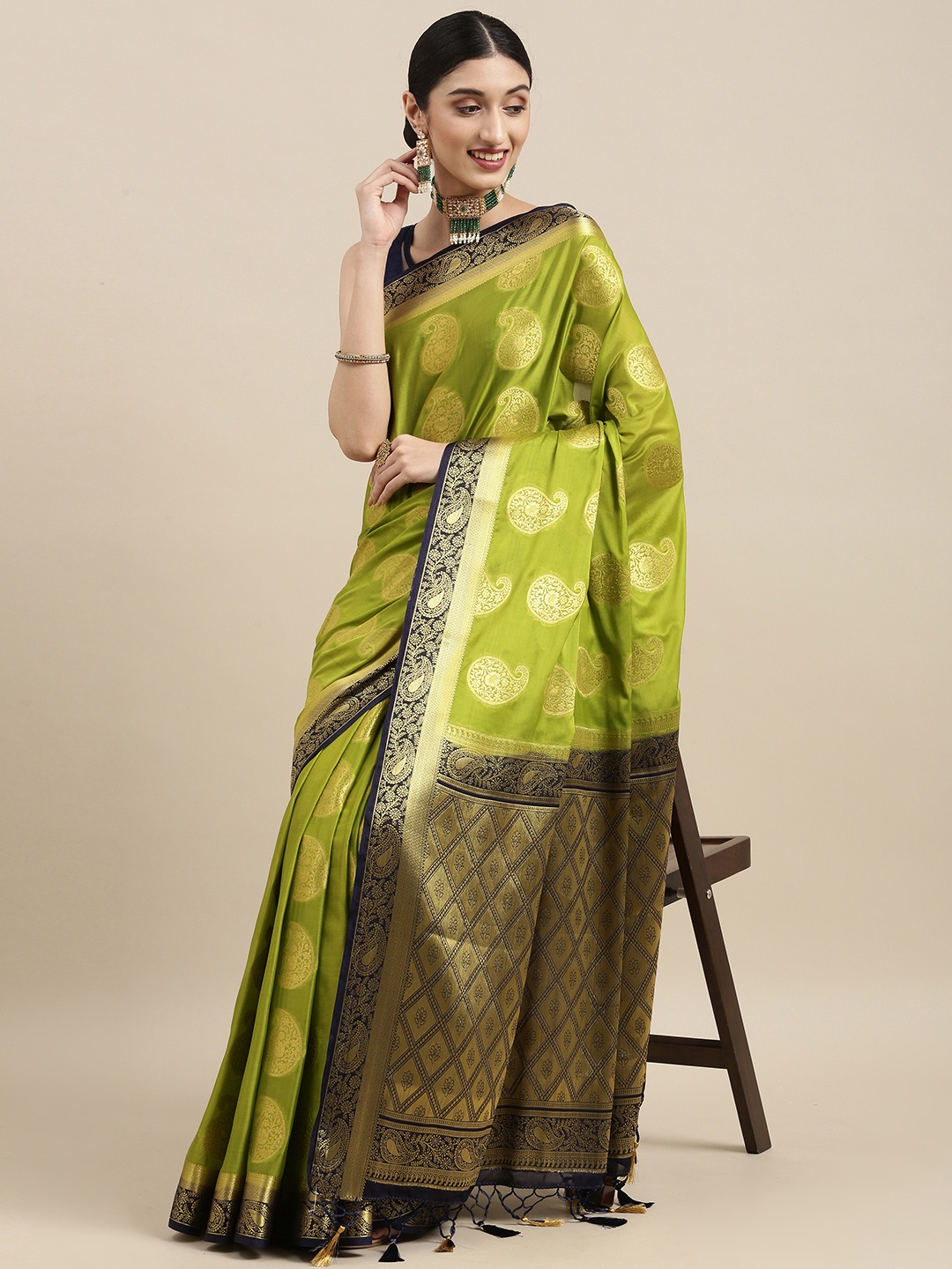 MIMOSA Green Paisley Zari Mysore Silk Saree