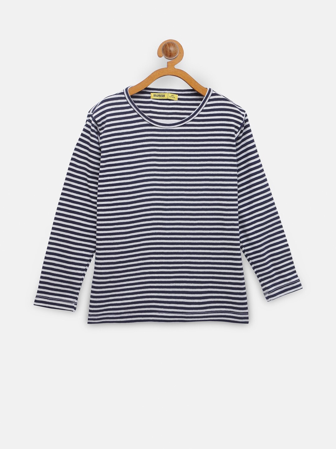NYNSH Girls White & Navy Blue Striped T-shirt