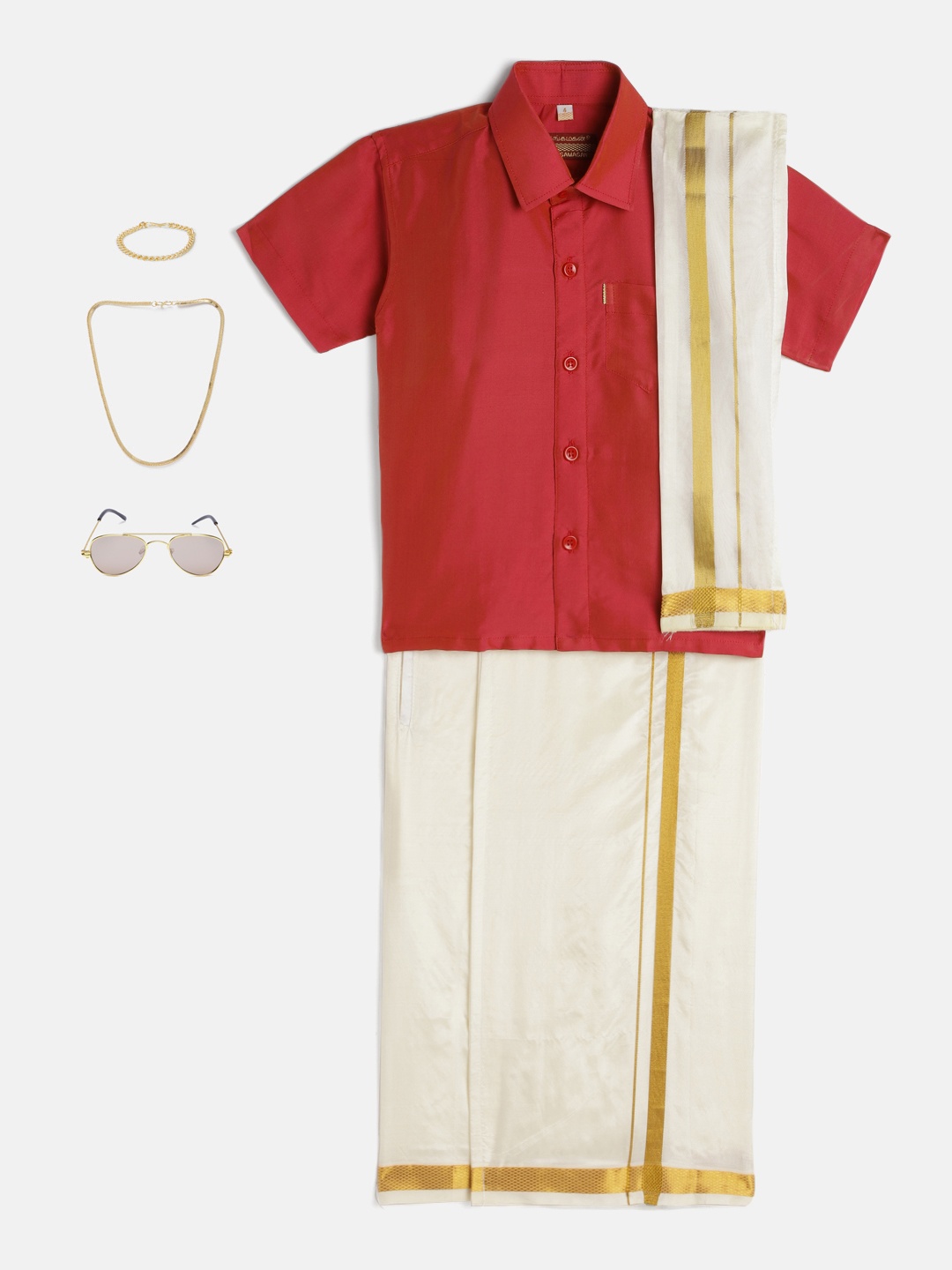 Thangamagan Boys Set - Self-attaching Cream-Coloured Dhoti- Orange Shirt-Towel with Freebies Set
Thangamagan Boys Set - Self-attaching Cream-Coloured Dhoti- Orange Shirt-Towel with Freebies Set