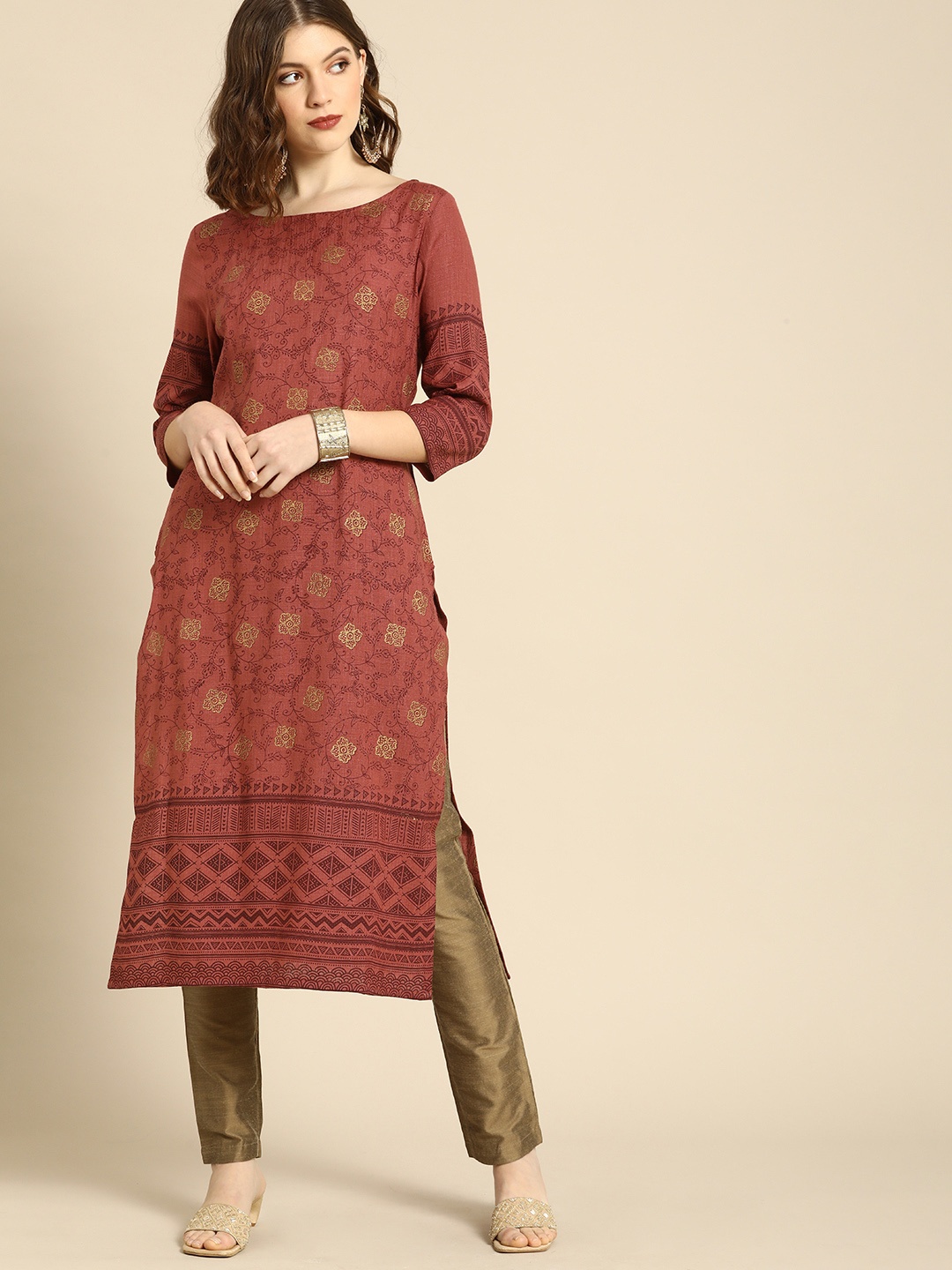 Anouk Women Rust & Maroon Ethnic Motifs Printed Boat Neck Block Print Straight Kurta
Anouk Women Rust & Maroon Ethnic Motifs Printed Boat Neck Block Print Straight Kurta