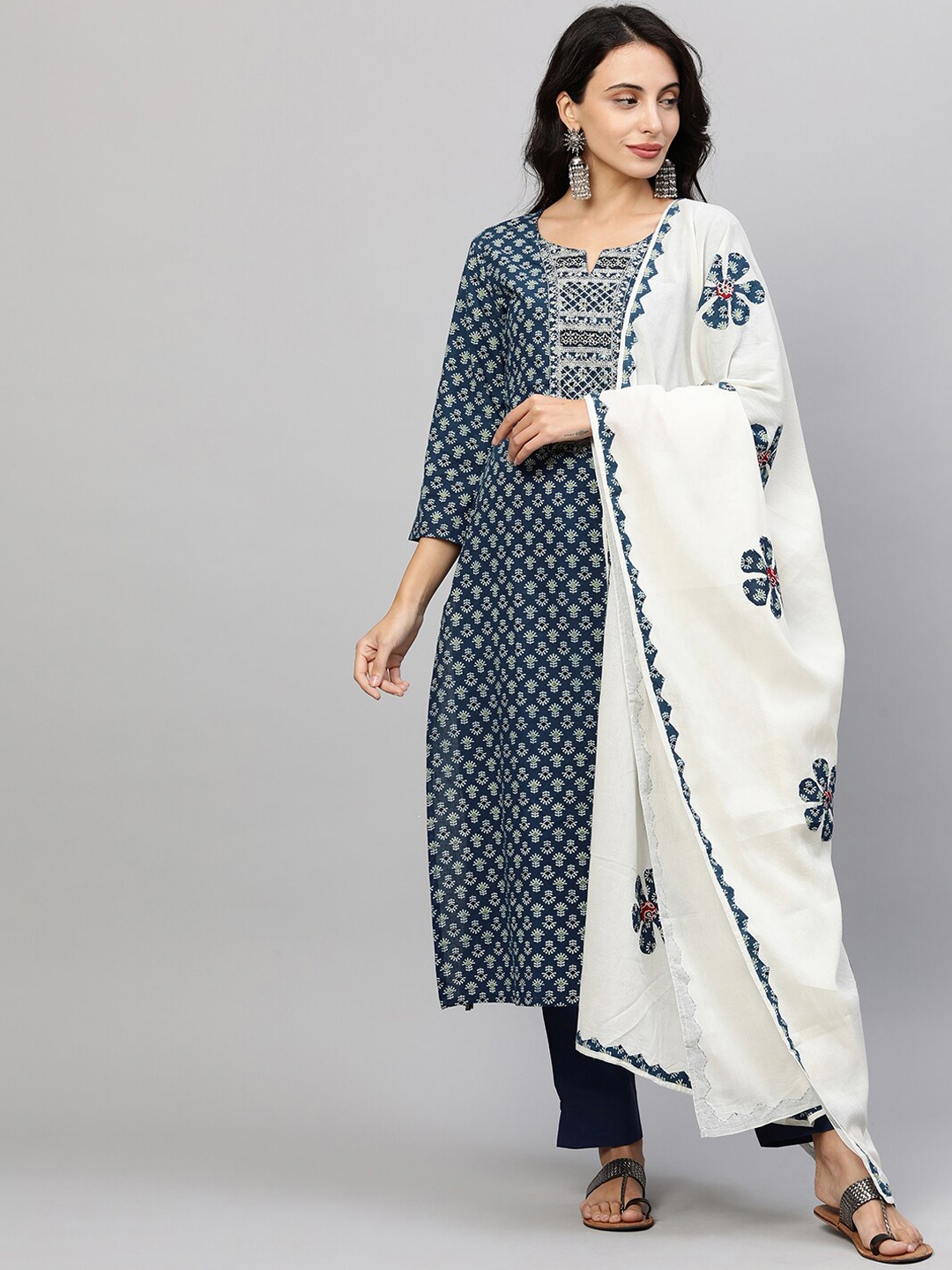 FASHOR Women Blue Ethnic Motifs Printed Layered Thread Work Pure Cotton Kurta with Trousers & With Dupatta
FASHOR Women Blue Ethnic Motifs Printed Layered Thread Work Pure Cotton Kurta with Trousers & With Dupatta