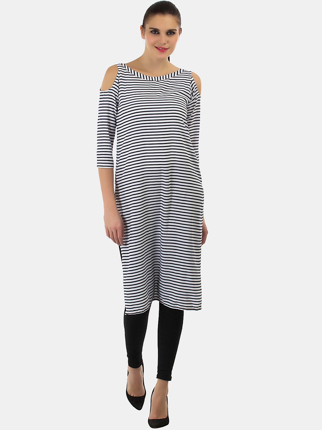 Enchanted Drapes Women White & Blue Striped Cold-Shoulder Sleeves Gotta Patti Crepe Kurta
Enchanted Drapes Women White & Blue Striped Cold-Shoulder Sleeves Gotta Patti Crepe Kurta