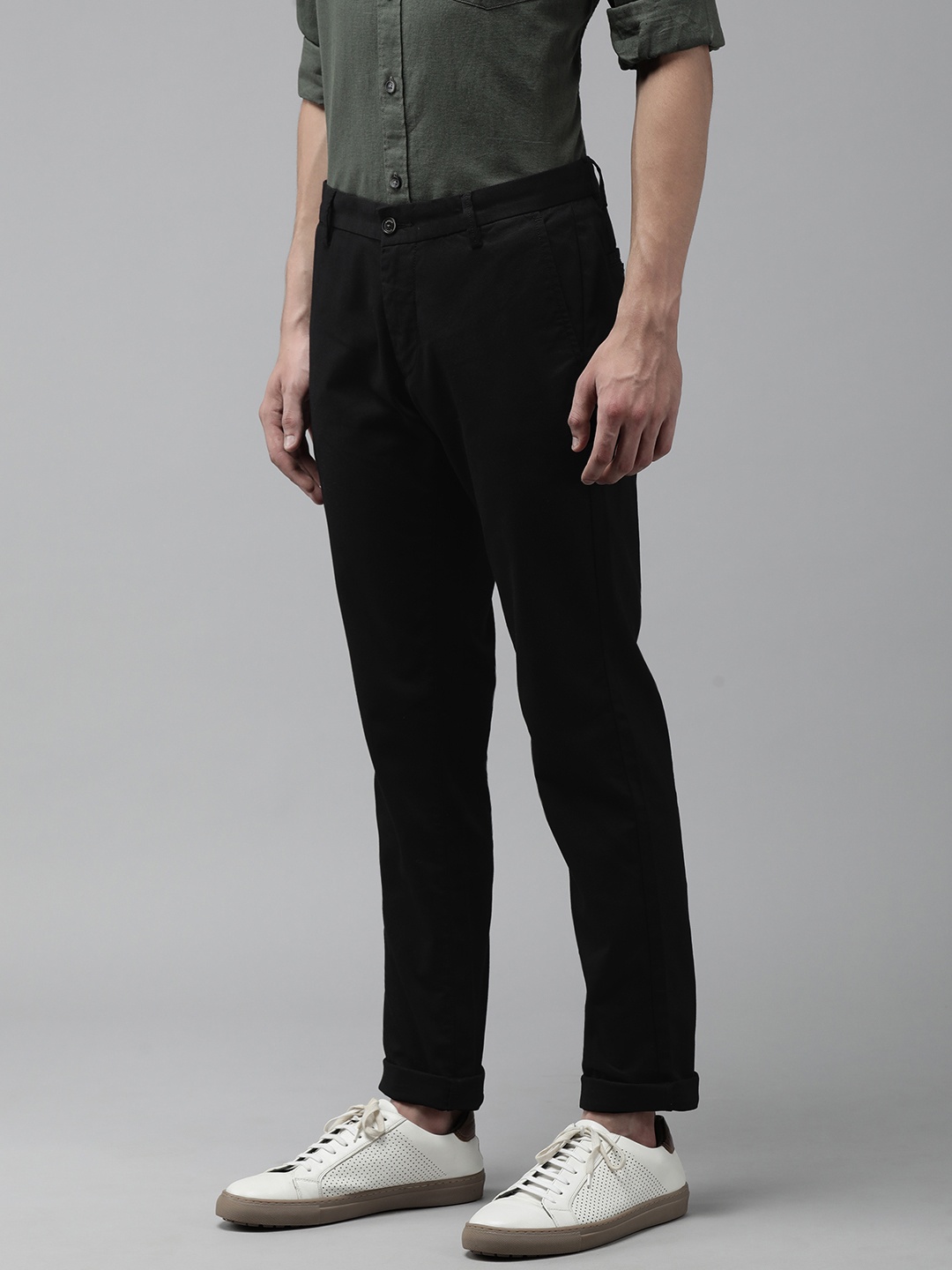 Arrow Sport Men Black Solid Slim Fit Trousers