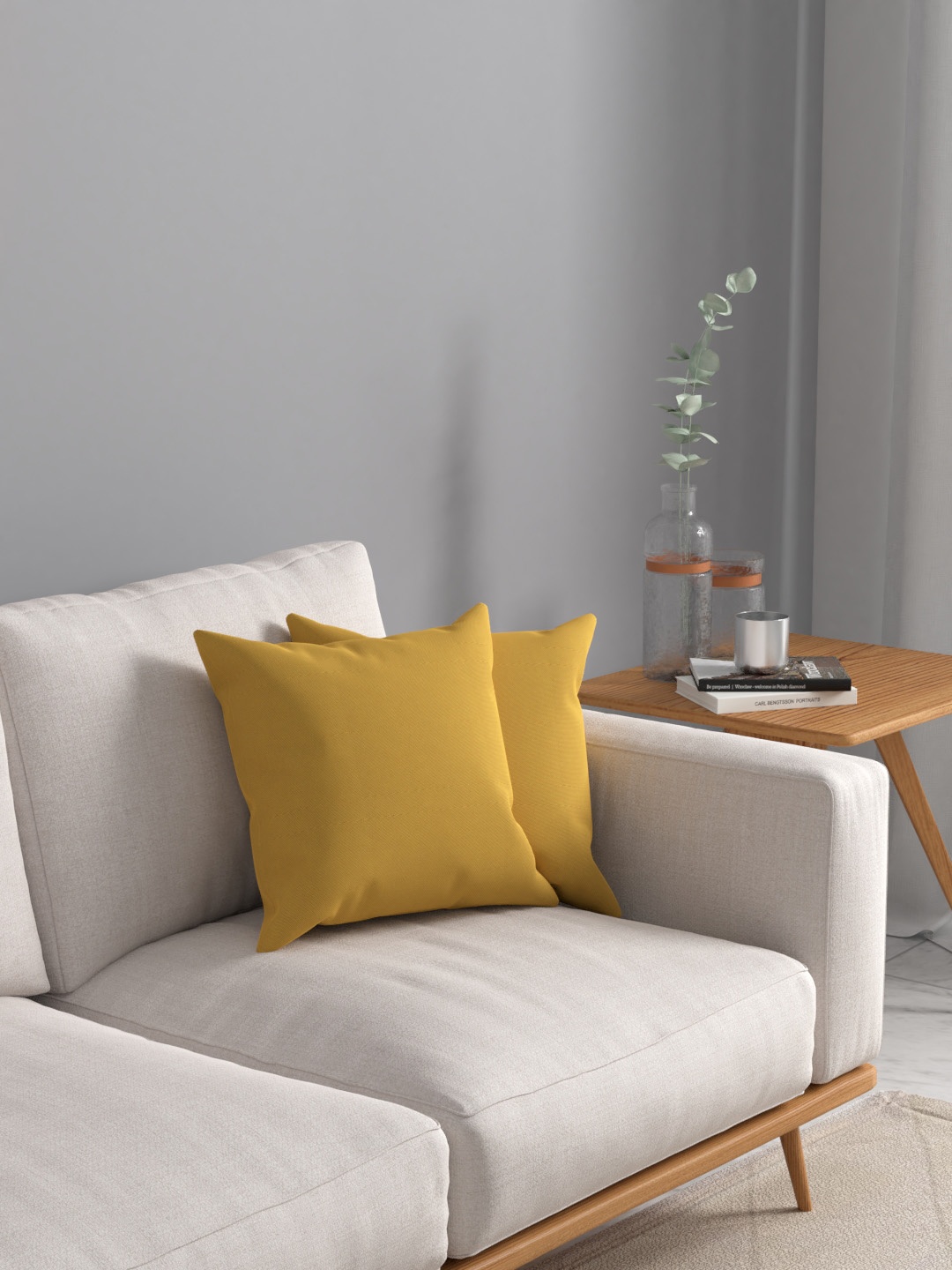 ROSARA HOME Mustard Set of 2 Square Cushion Covers