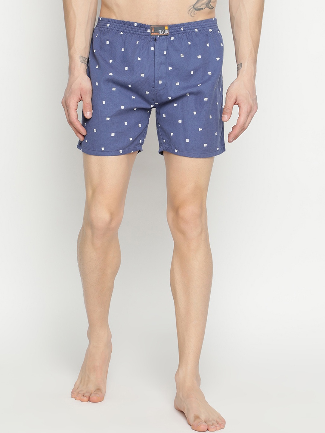 V2 Value & Variety Men Blue & White Printed Boxers 1114056212013