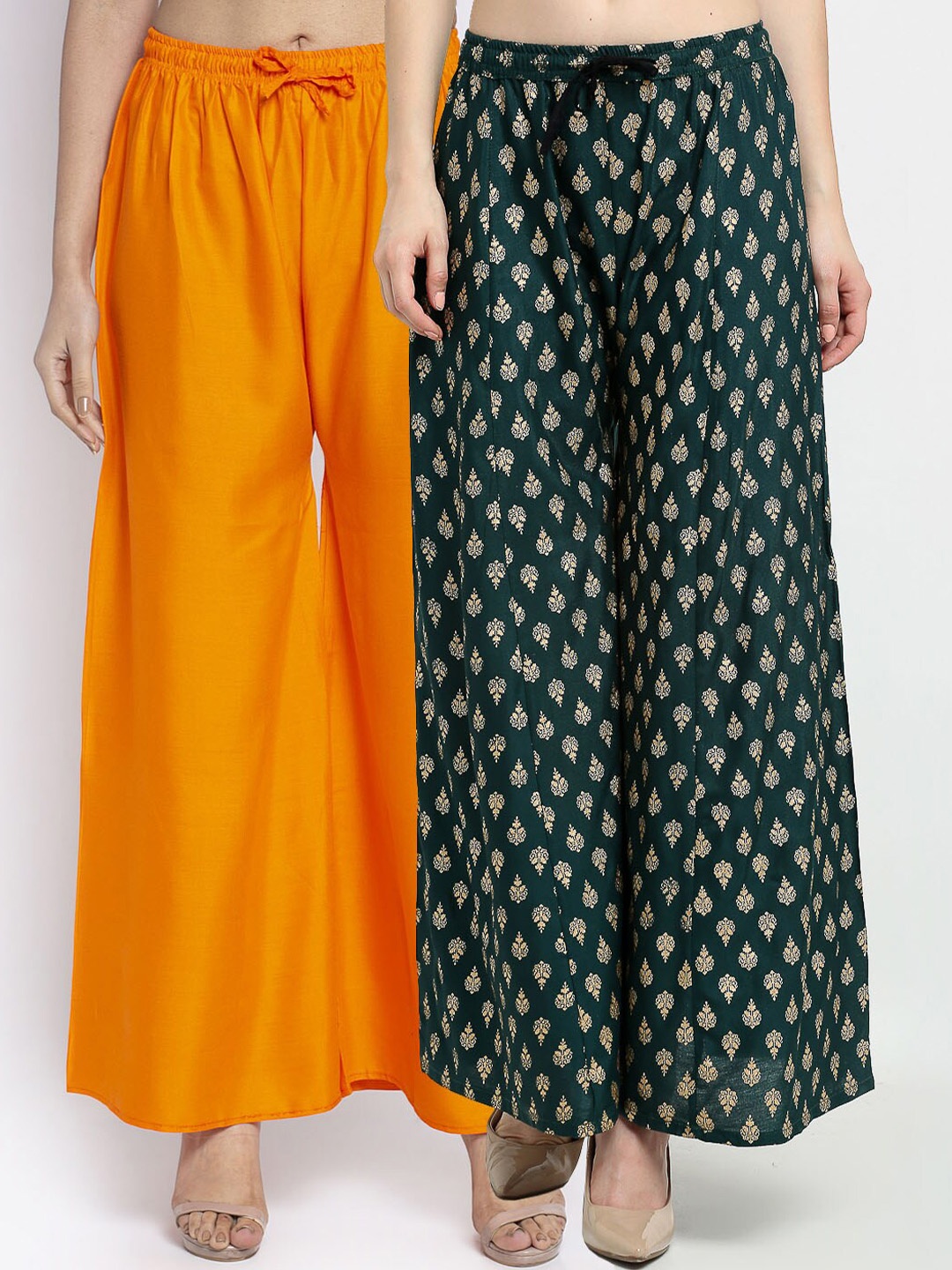 GRACIT Women Orange & Black Pack of 2 Ethnic Motifs Printed Flared Knitted Ethnic Palazzos
GRACIT Women Orange & Black Pack of 2 Ethnic Motifs Printed Flared Knitted Ethnic Palazzos